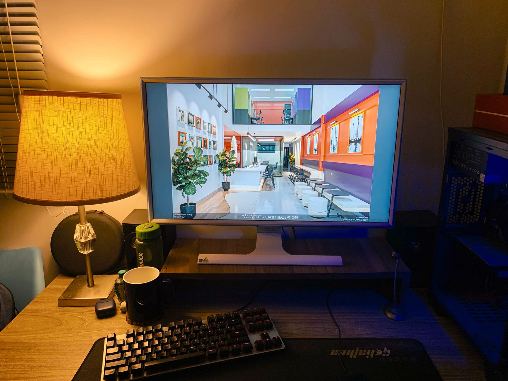 Over-the-shoulder shot of a 27-inch display showing a custom affiliate tracking dashboard at dusk. Warm desk lamp light. Screen is the sole subject, no human in frame. Slightly-rotated polaroid screenshot of a Stripe dashboard showing a row of $2k+ daily payouts.